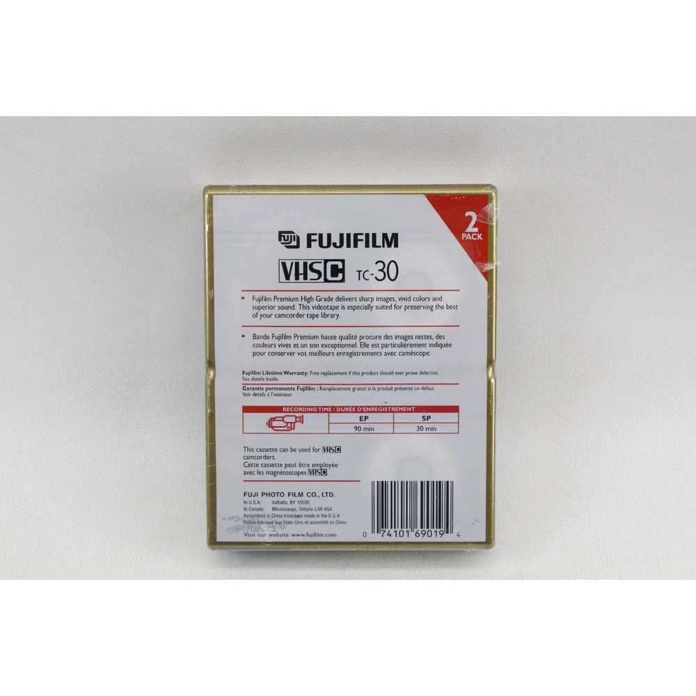 FujiFilm Pro VHS-C Premium Blank Camcorder Tapes 2‎ Pack PHG-TC30 NEW